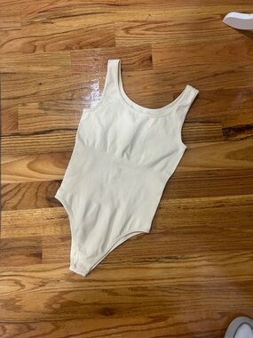 OQQ Women’s Cream One-Piece Tank Bodysuit